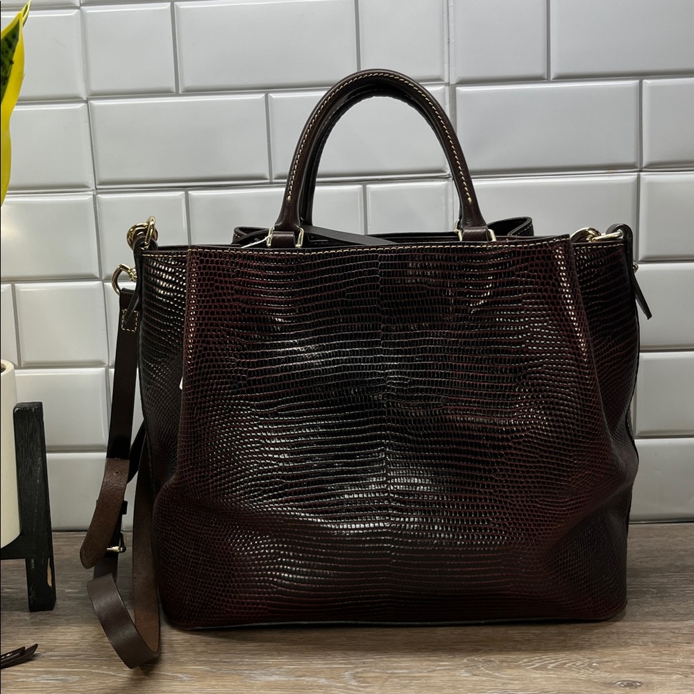 Dooney & Bourke Dark Brown Lizard-Embossed Satchel with Matching Wallet - Picture 2 of 13